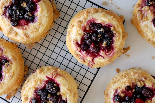 Sourdough Cheesecake Buns with Mixed Berries